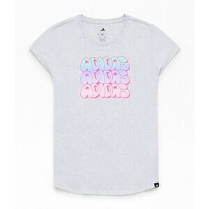 Adidas Girl's Medium Heather Grey Logo Print Slim Fit Cap Sleeve T-Shirt H17-29